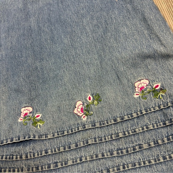 Vintage Jane Ashley 90s Denim Dress with Floral Embroidery – Cottagecore XL - Picture 2 of 7